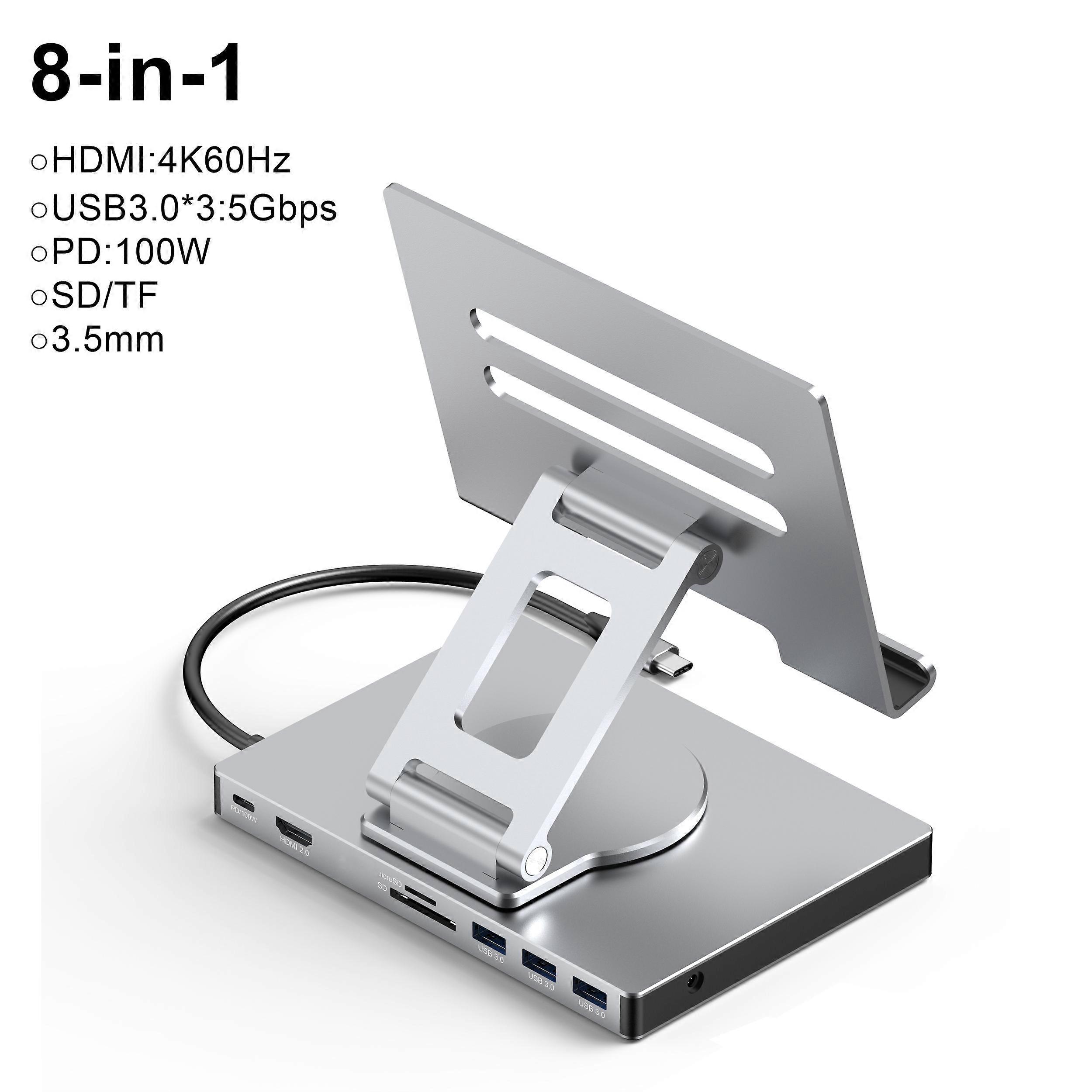9-in-1 Tablet Docking Station USB C HUB Type C to HDMI2.0 4K 60Hz USB 3.0 5Gbps Fast 1000Mbps RJ45 Adapter PD 100W for PC Laptop