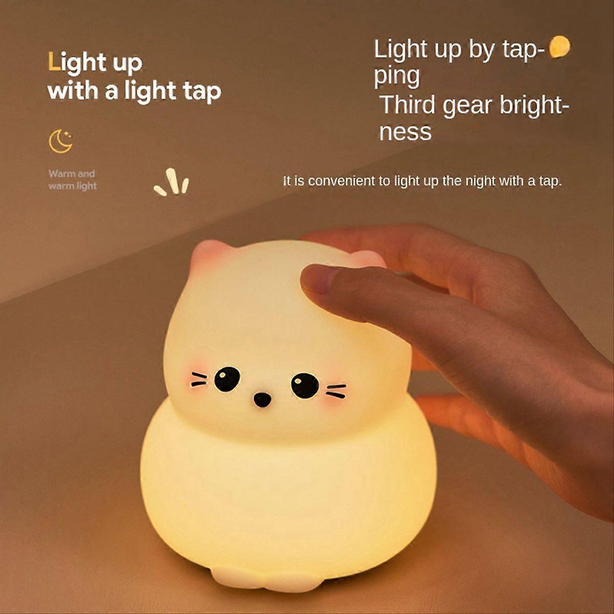 Cat Silicone Night Light Cute Cartoon Cat Soft Light Sleeping Lamp
