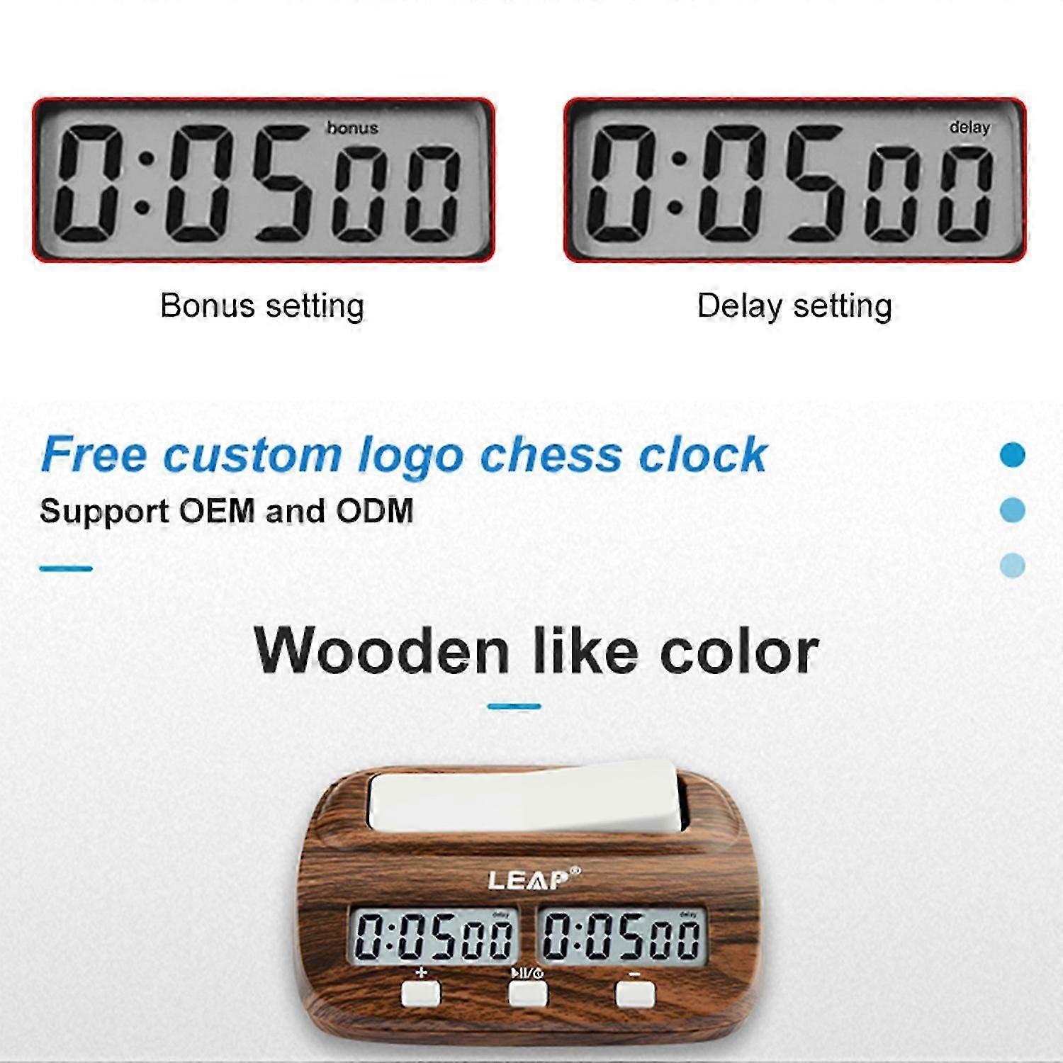LEAP Chess Clock Digital Chess Timer with Delay and Bonus Professional for Board Games Timer Wood Gr