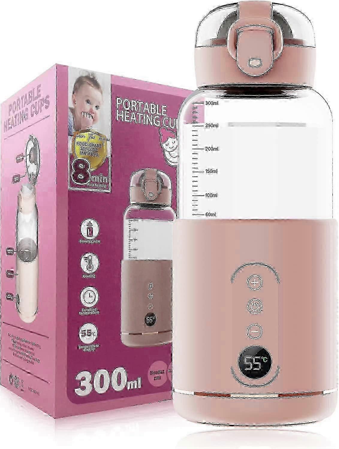 Portable Water Warmer Rechargeable for Formula, Breastmilk, Precise Temp Control, 300ml, Portable In