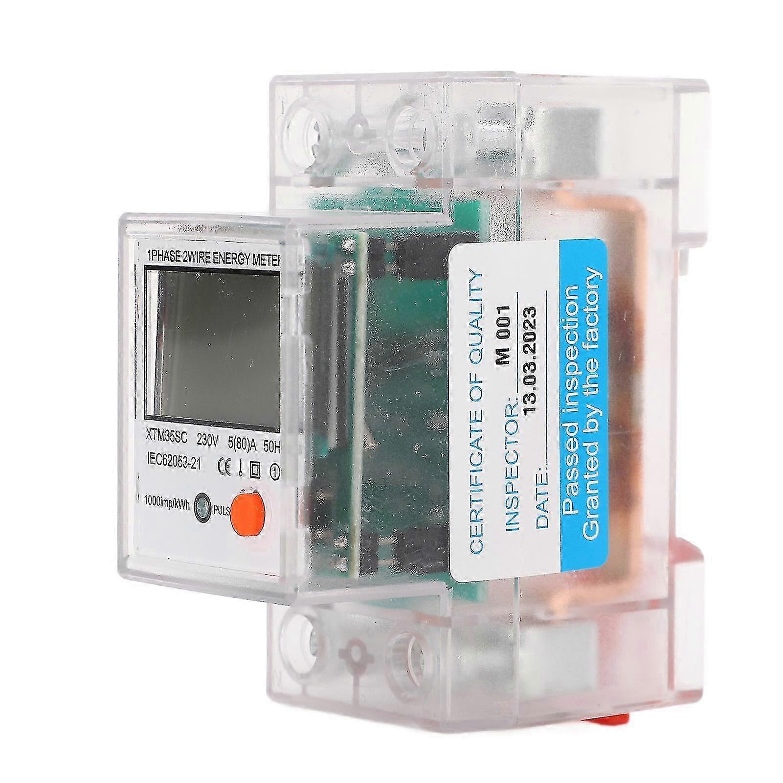 Energy Meter: DIN Rail 2P Single Phase Electricity Monitor with Backlit LCD Display for Power Usage up to 230V
