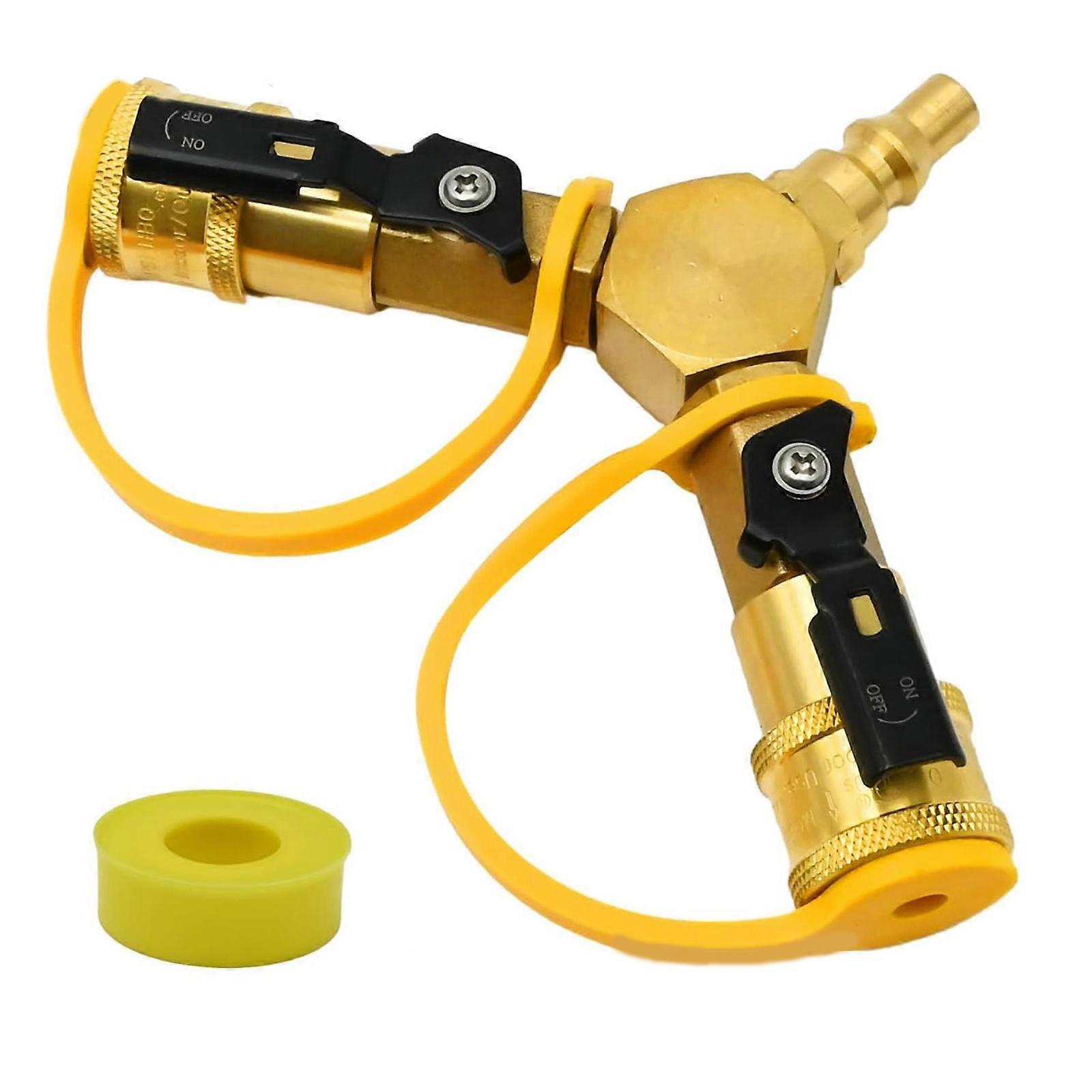 1/4Inch Propanes Y Quick Connect Adapter with Valves For Outdoor Camping Grilling Double Connection Leak Proof Design Multicolor