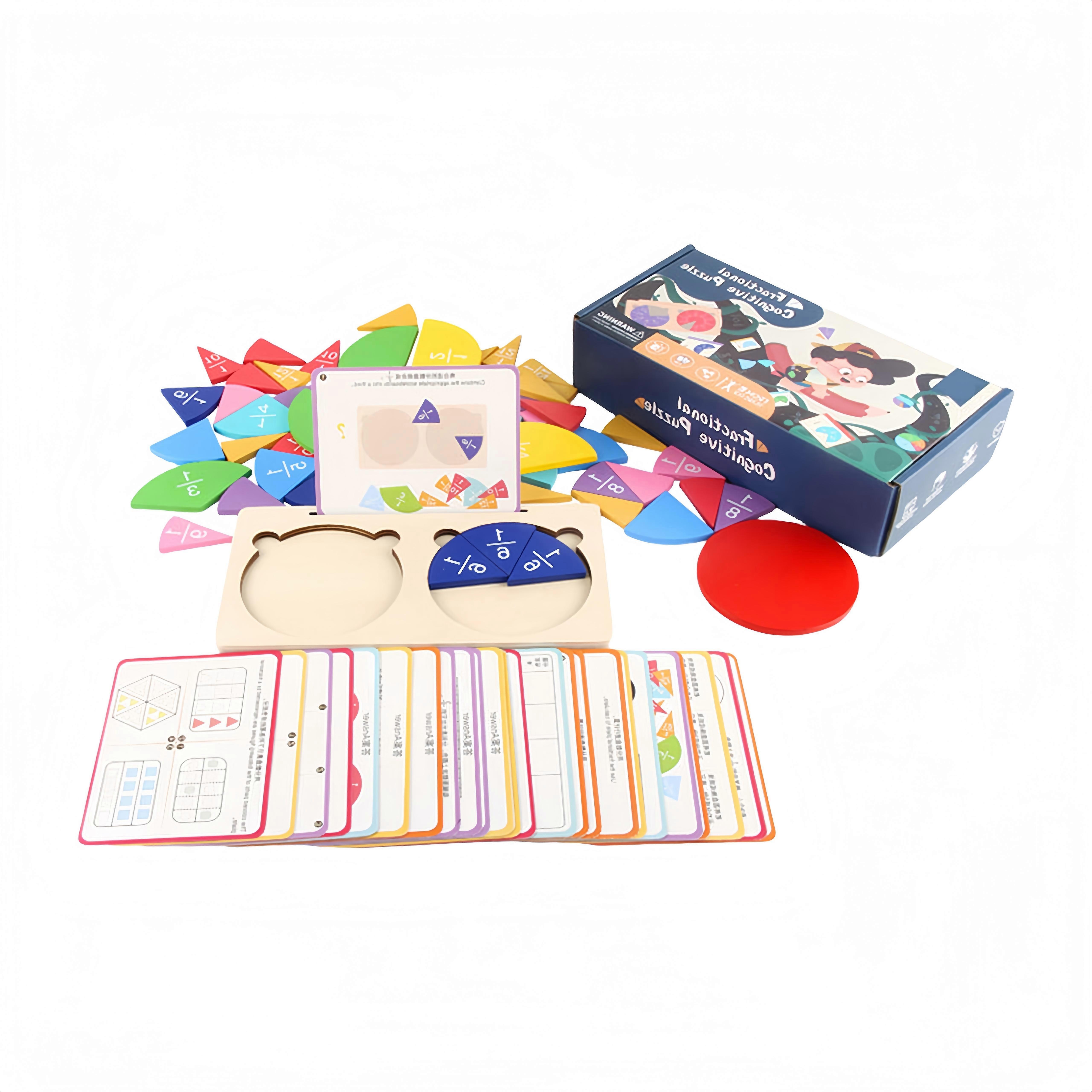 Interactive Math Learning Tool For Children Fraction Puzzle Set With Wooden Pieces Develops Cognitive Skills And Spatial Reasoning Multicolor