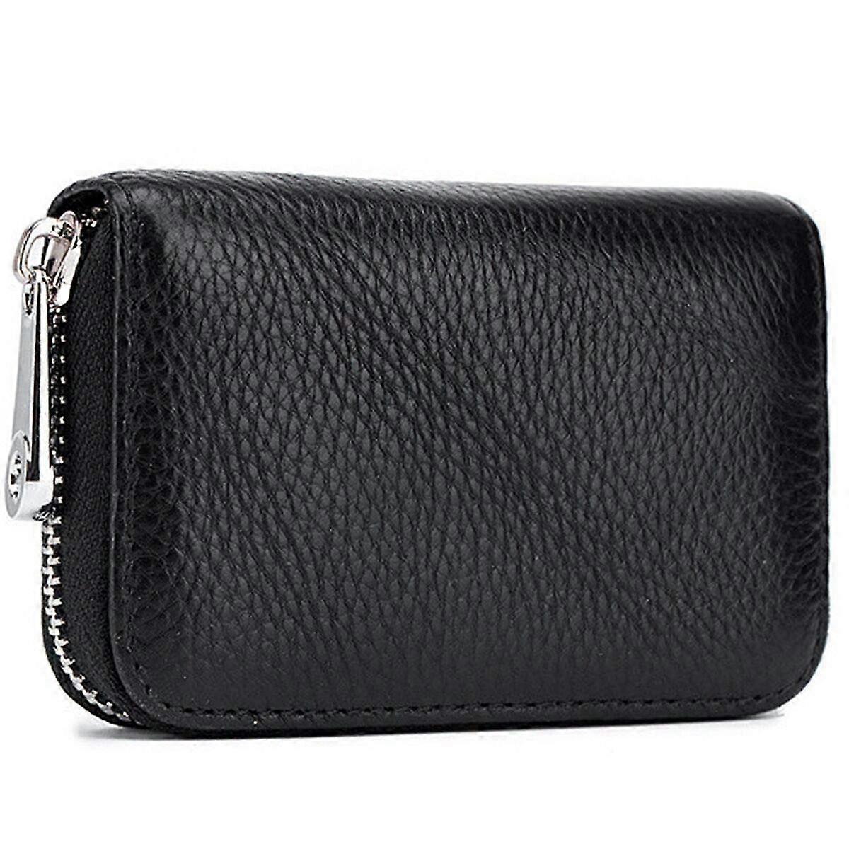 Credit Card Holder RFID Blocking  Leather Mini Wallet With Zipper Black Unisex