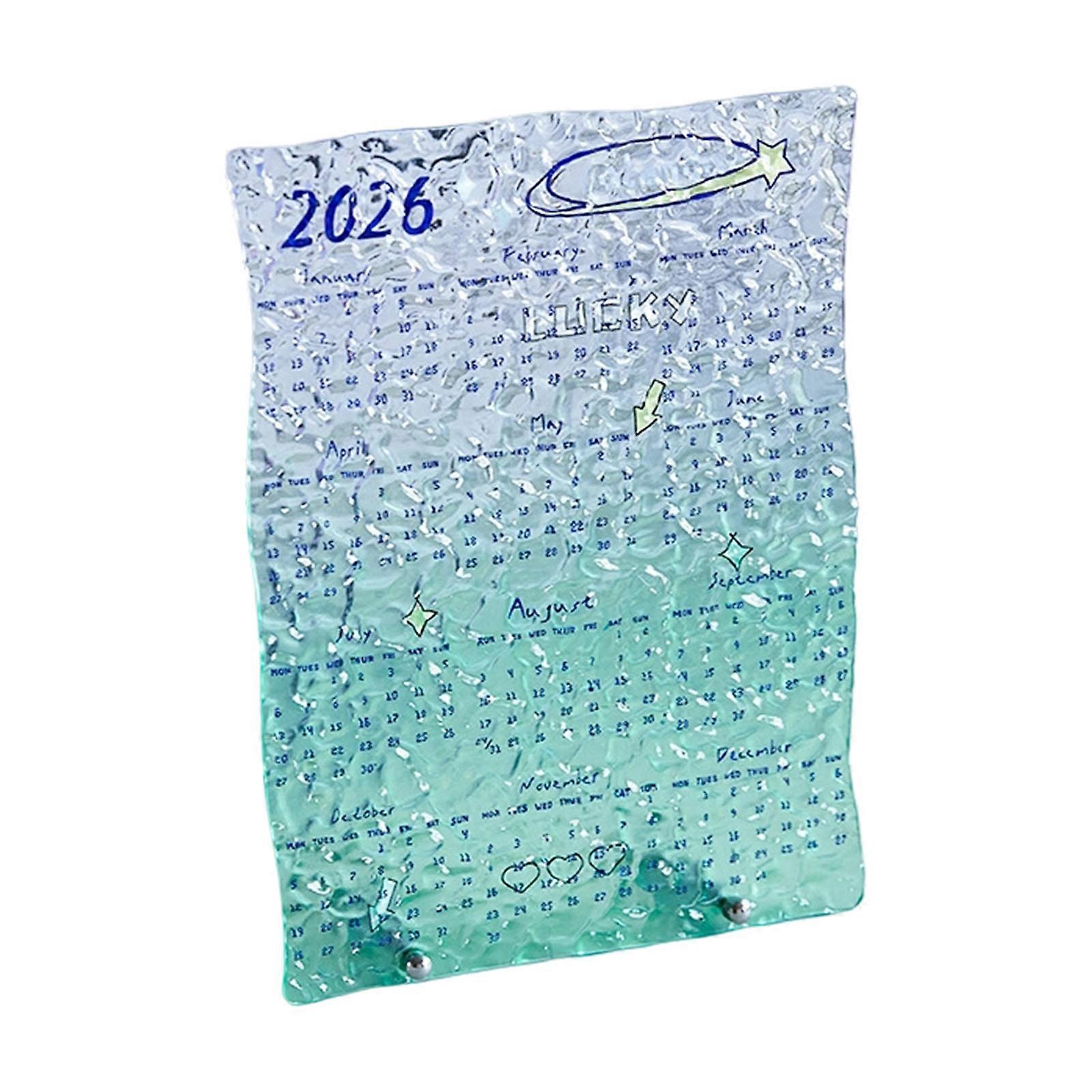2026 Full Year to View Desktop Calendar Shatterproof Acrylic Calendar For School Office Home Tabletop Shelf Display  Green