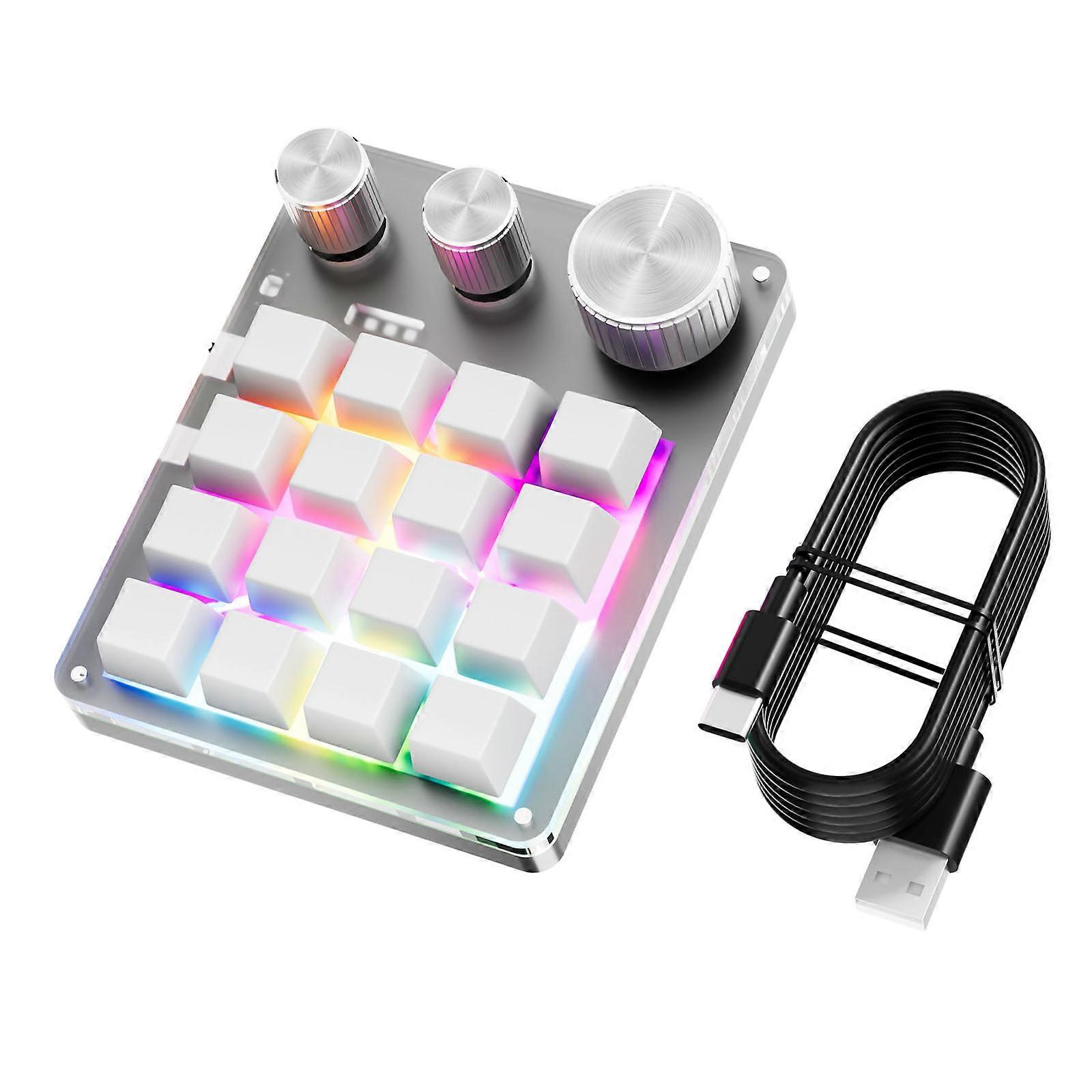 One Handed Macro Programmable Keypad USB Mini 16Keys 3 Knobs Hotswappable Mechanical Keyboard Wireless for Gaming Multicolor