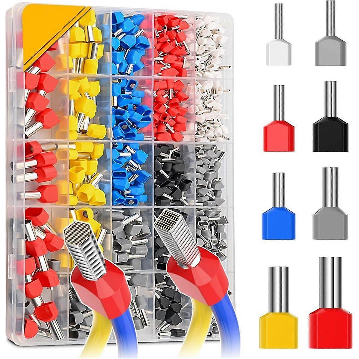 Twin Wire End Ferrules Set, 600 Pieces Insulated Twin Wire End Ferrules Multicoloured Insulation Sle