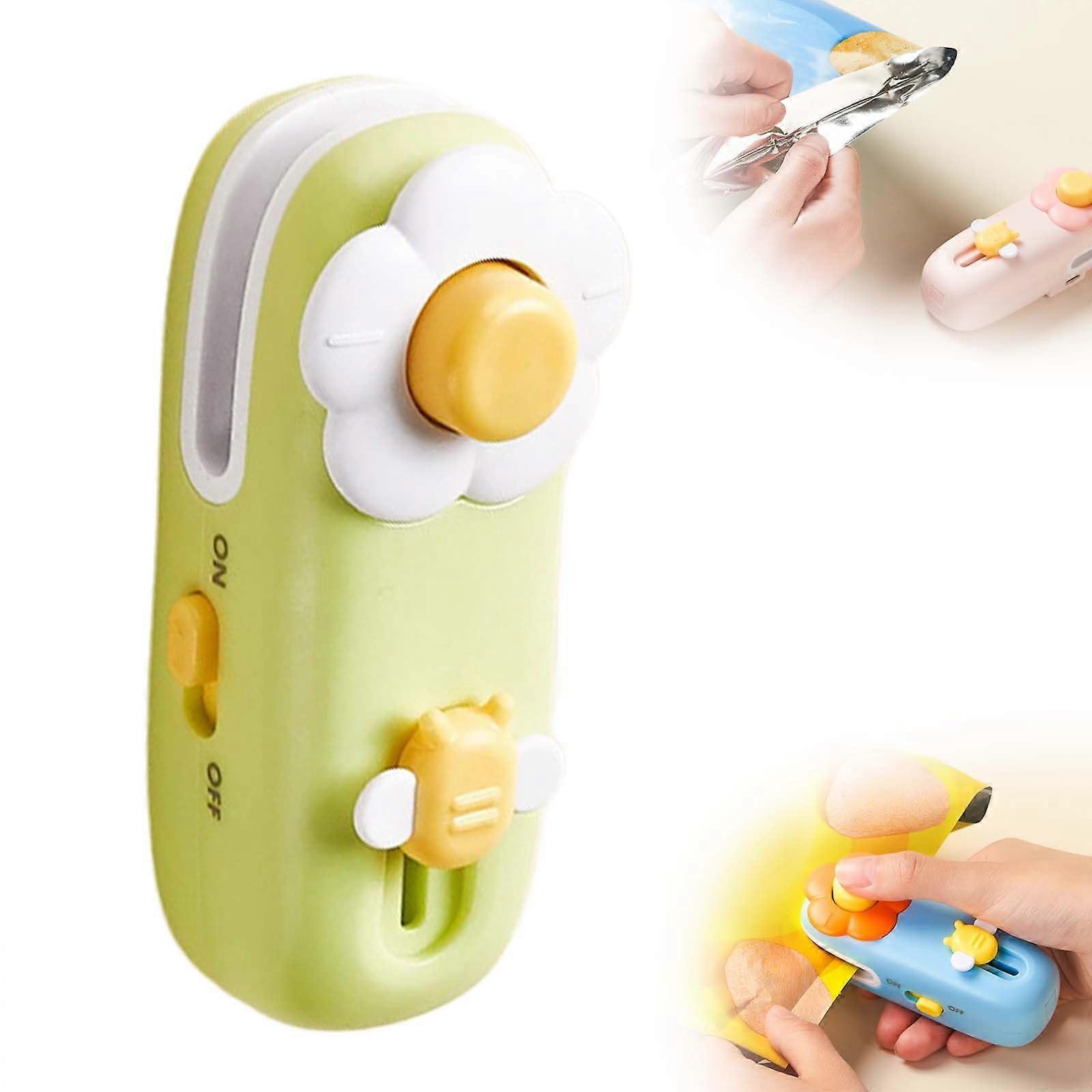 Mini Bag Sealer with Cutter, USB Rechargeable Heat Seal Machine for Food Storage and Snacks, Green