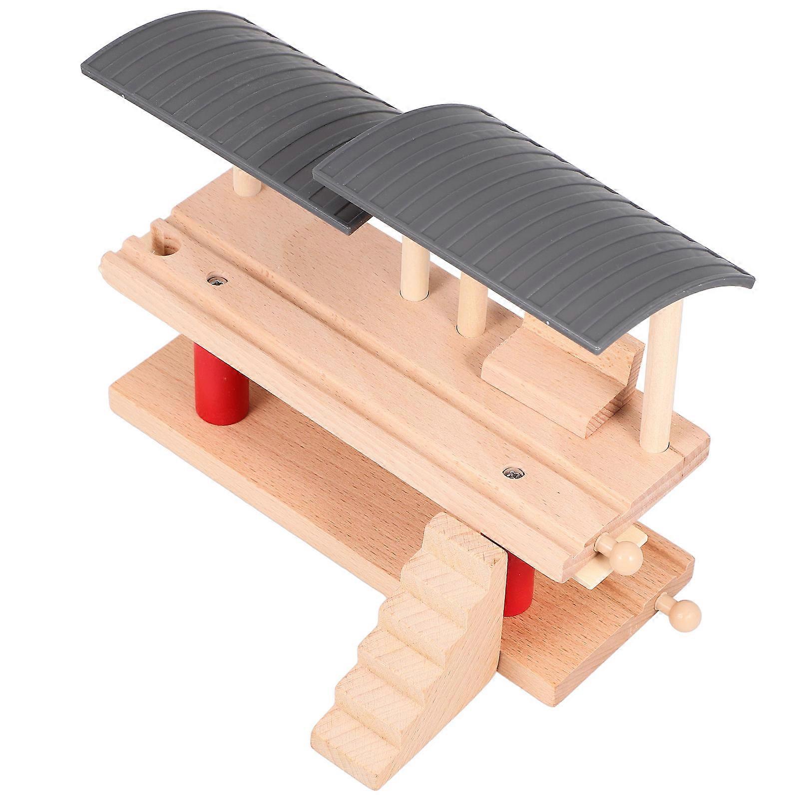 Double-Deck Wooden Train Platform Toy for Playing Railway Station Accessory