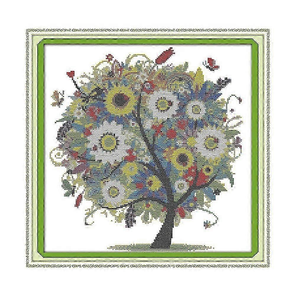 DIY Handmade Needlework Embroidery Cross Stitch Set Colorful Tree Pattern Cross-Stitching Home Decoration (Summer)