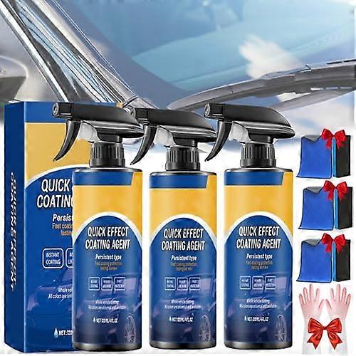 3in1 Car Coating Spray for Instant Gloss, Waterless Wax with Protective Shine (3 PCS)