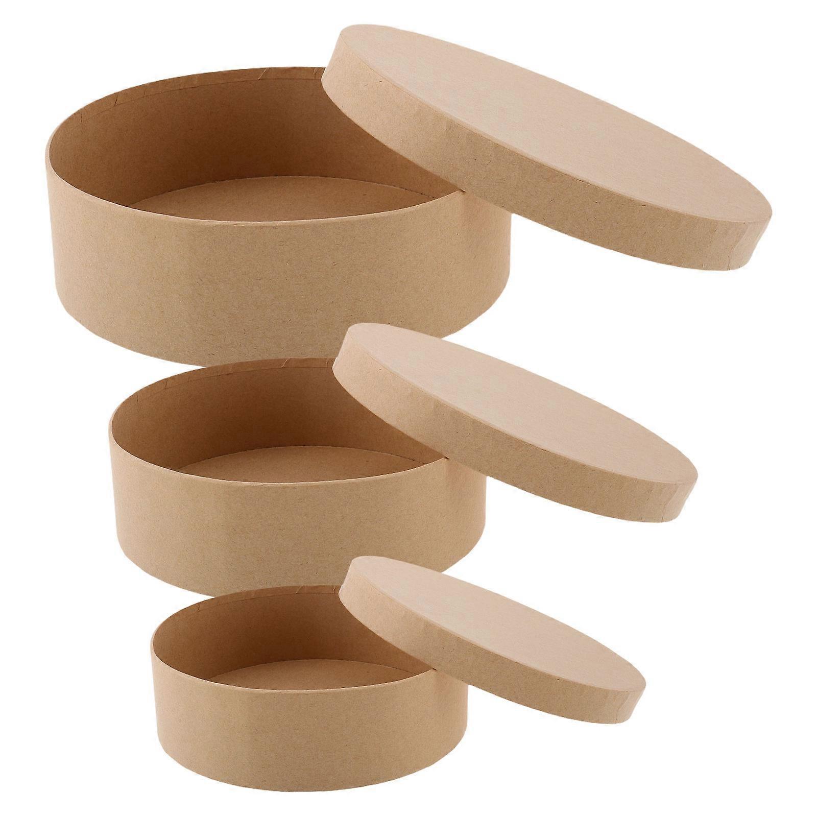 3Pcs Round Paper Boxes for Storage Use DIY Candy Container with Lid Khaki