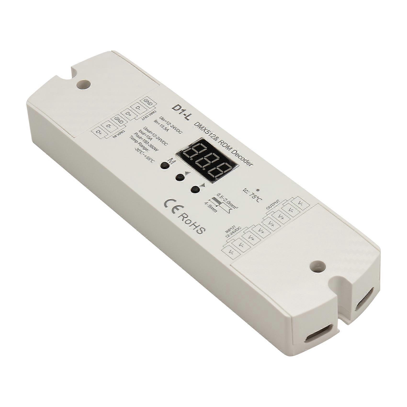D1-L Monochrome DMX512 Decoder 1CHx15A 12-24VDC PWM Frequency Single Color Led Strip Controller Address By Buttons