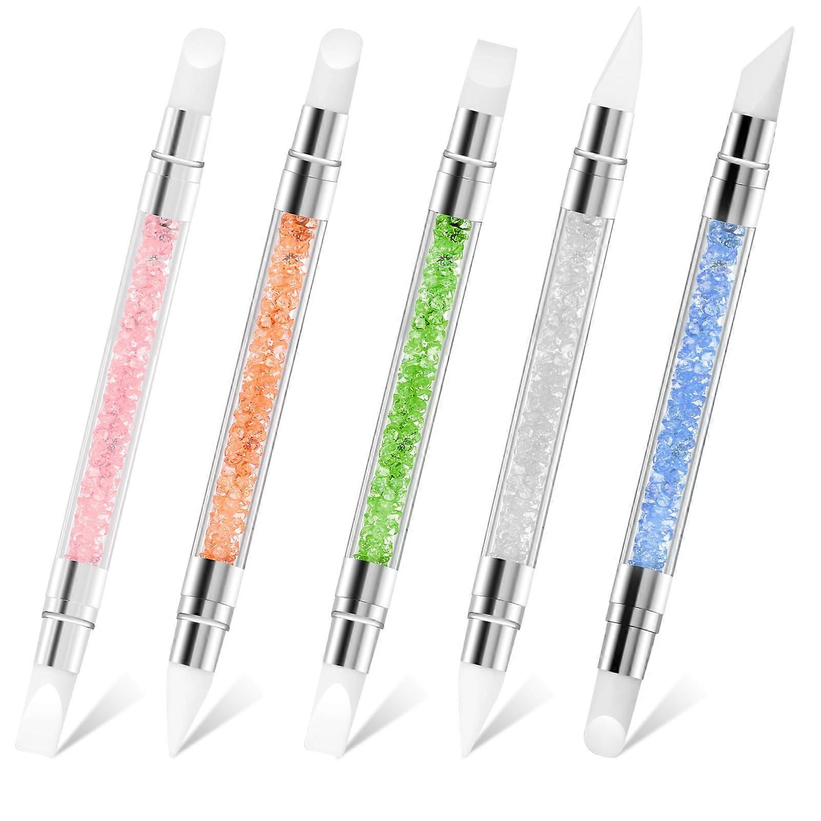 5PCS Nail Art Silicone Sculpting Pen Set, Dual Tip 3D Gel Design Tools with Precision Detailing