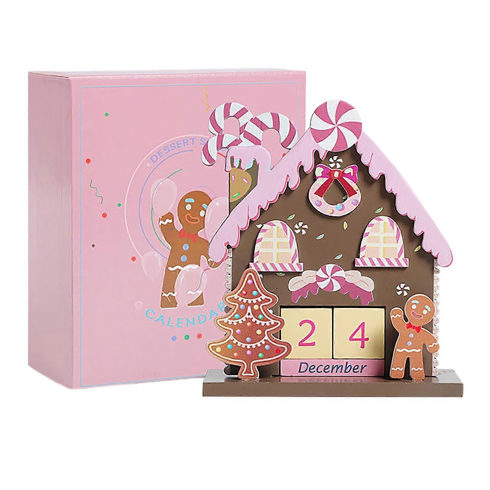 Christmas Wooden Calendar with Festive Pink Design, EasytoRead Date Blocks, Handcrafted Desk Decor