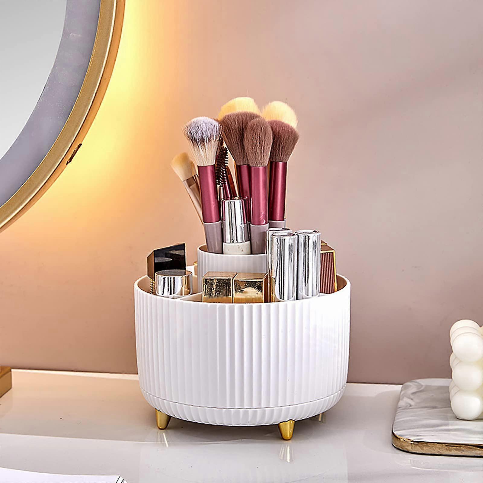Rotating Makeup Organizer 360 Degree Cosmetic Storage with 6 Compartments for Vanity Table White