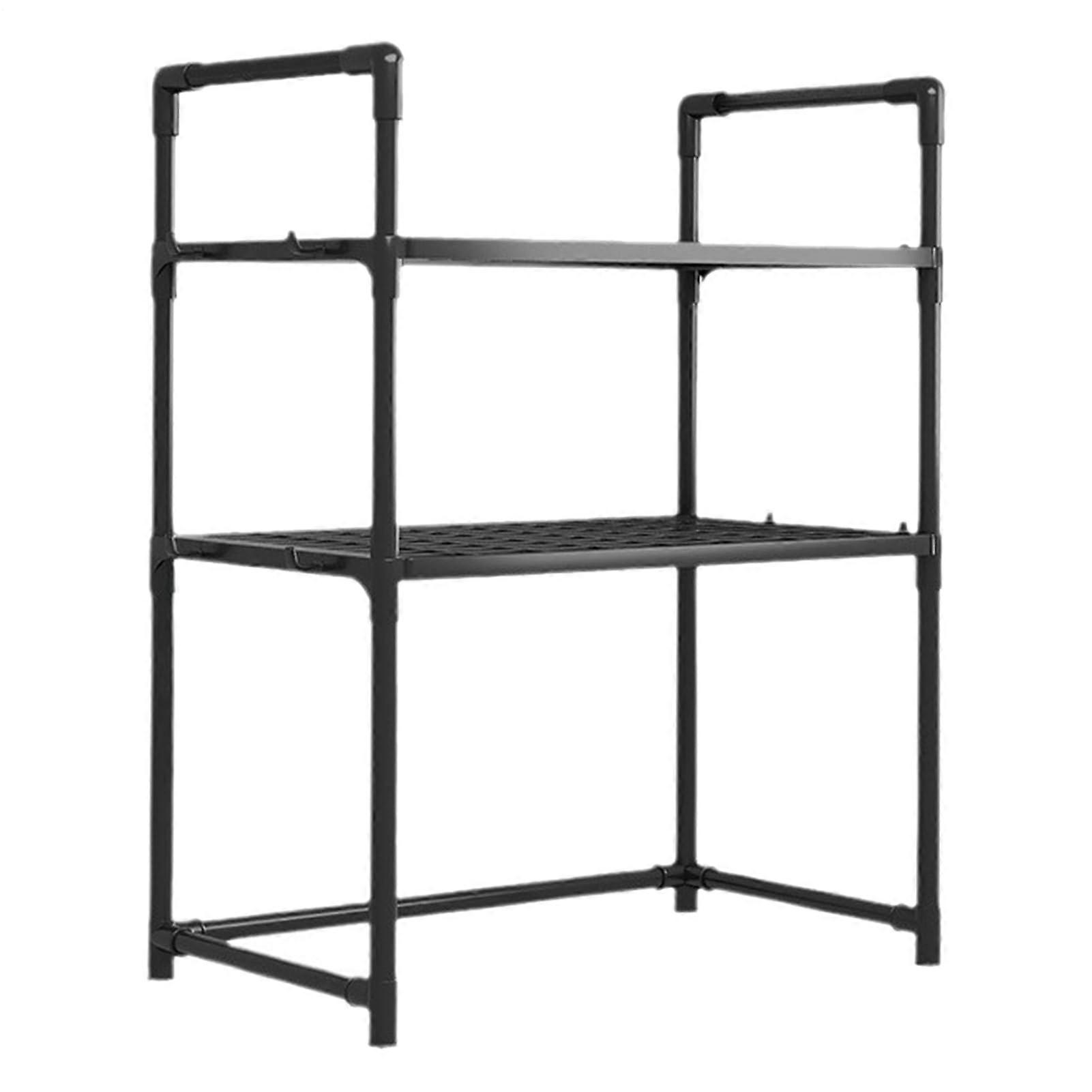 Microwave Oven Rack Adjustable 2 Tier Metal Kitchen Counter Organizer with MultiLayer Storage