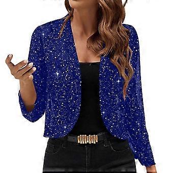 Dam Mesh 3/4-ärmad Öppen framtill Paljettbolero Glitter Beskuren Kofta Jacka Cocktailparty Shrug Korta Kappor Havsblå XXL Nyhet