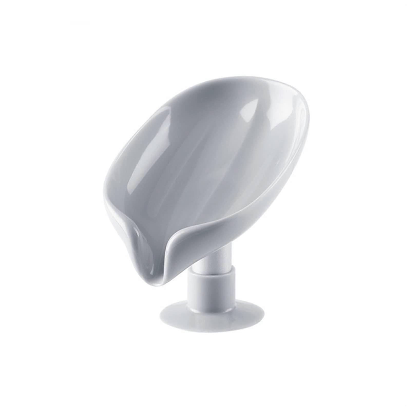 Leaf Shape SelfDraining Soap Dish with Powerful Suction Base for Bathroom or Kitchen Grey