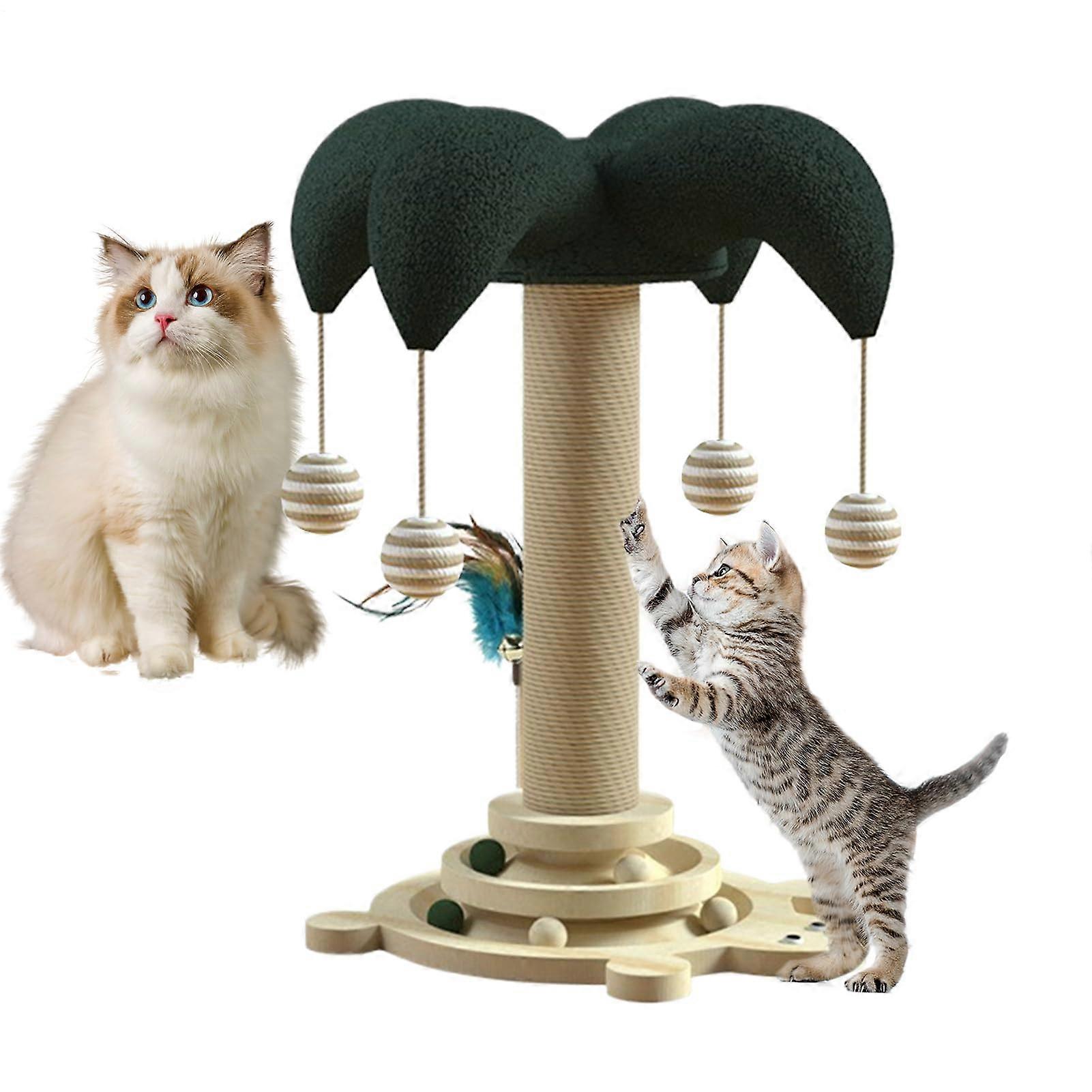 Cat Scratching Post with Durable Sisal, Interactive Rolling Ball, Compact Design for Furniture Protection