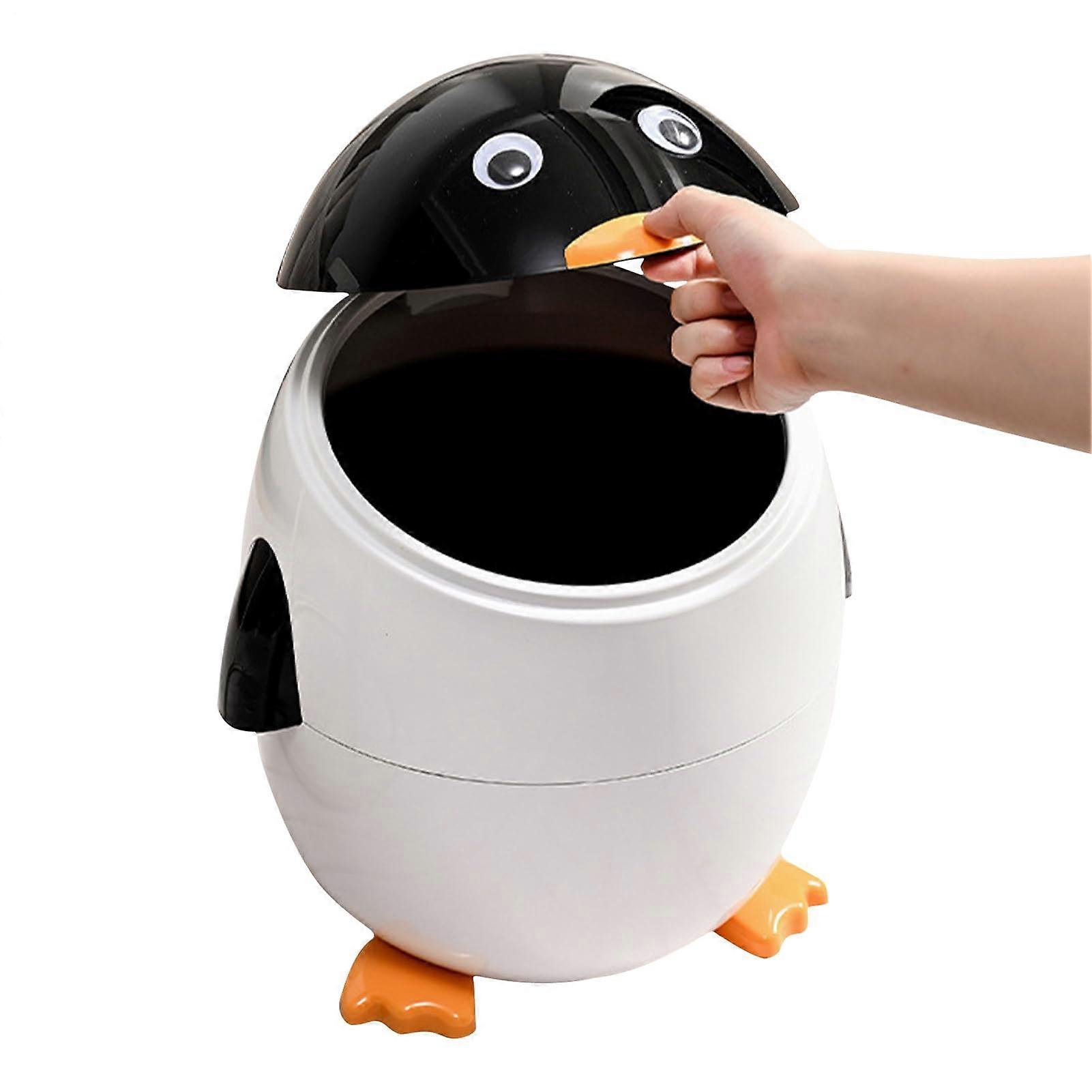 Trash Can with OdorControl Lid, Cute Penguin Kitchen Garbage Bin for Bathroom Bedroom Dorm