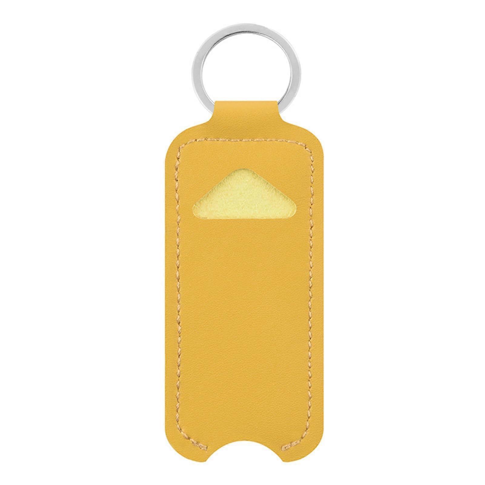 Yellow Faux Leather Lipstick Holder Keychain Bag with Compact Storage and Quick Access Loop