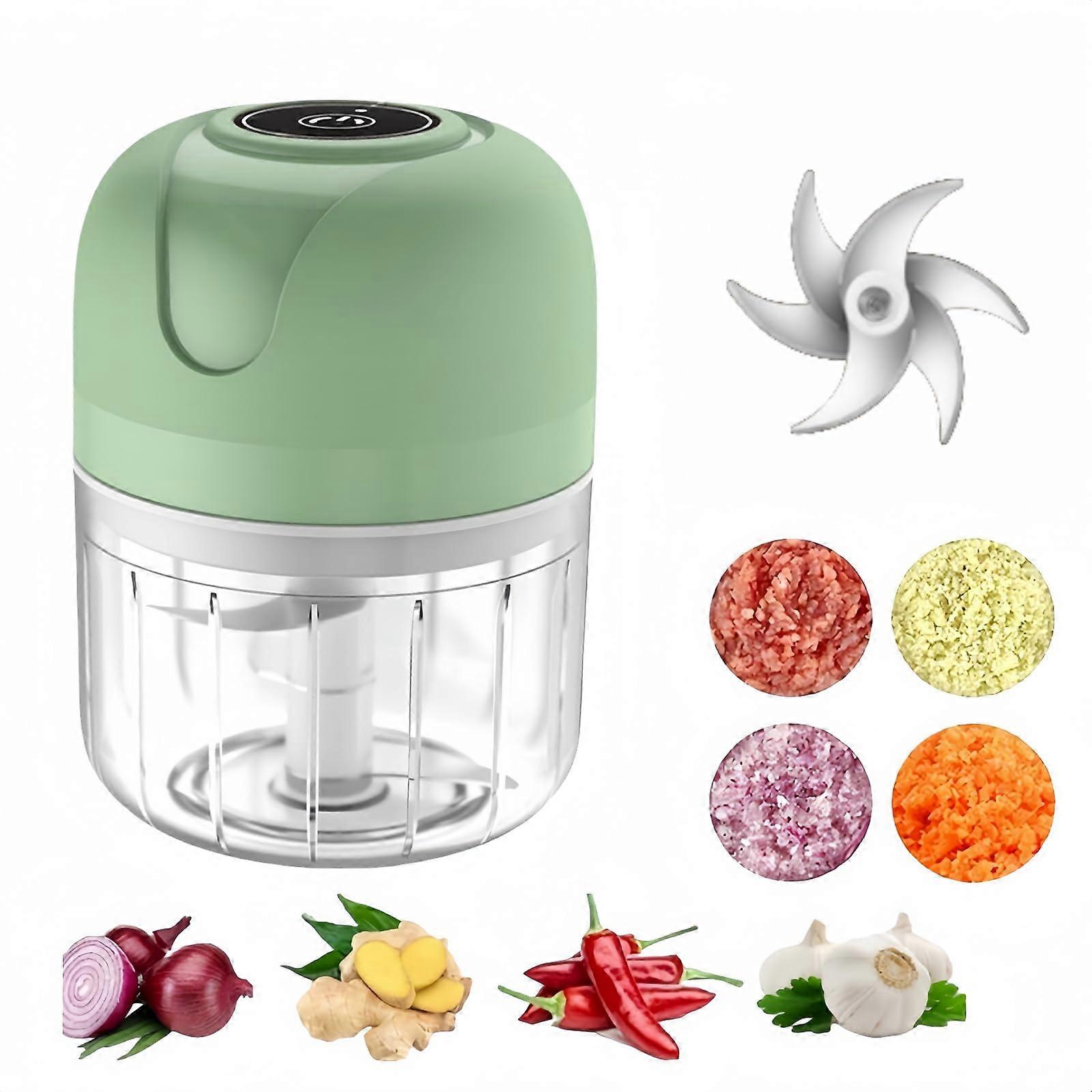 Electric Garlic Chopper Mini Food Processor USB Rechargeable 250ML Cyan SixLeaf Blade Ref: 8713