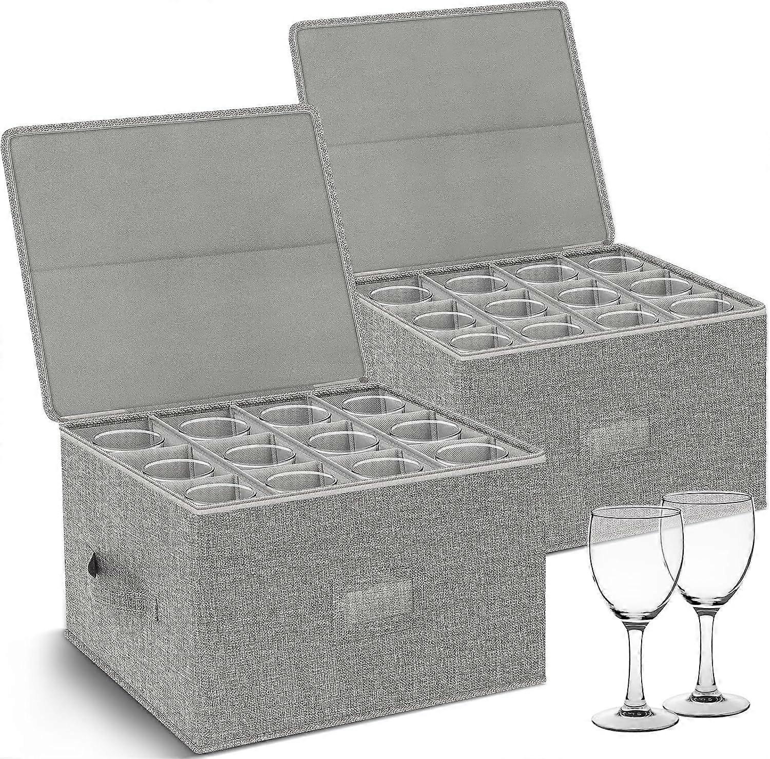 Wine Glass Storage Box 2-Pack, Stemware Container Cases, Stackable w/Hard Shell