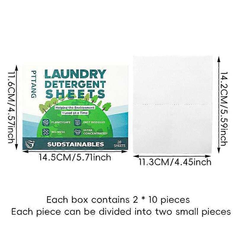Portable laundry detergent sheets, low-foaming, plant-based, gentle stain-removing, 20 sheets per pack