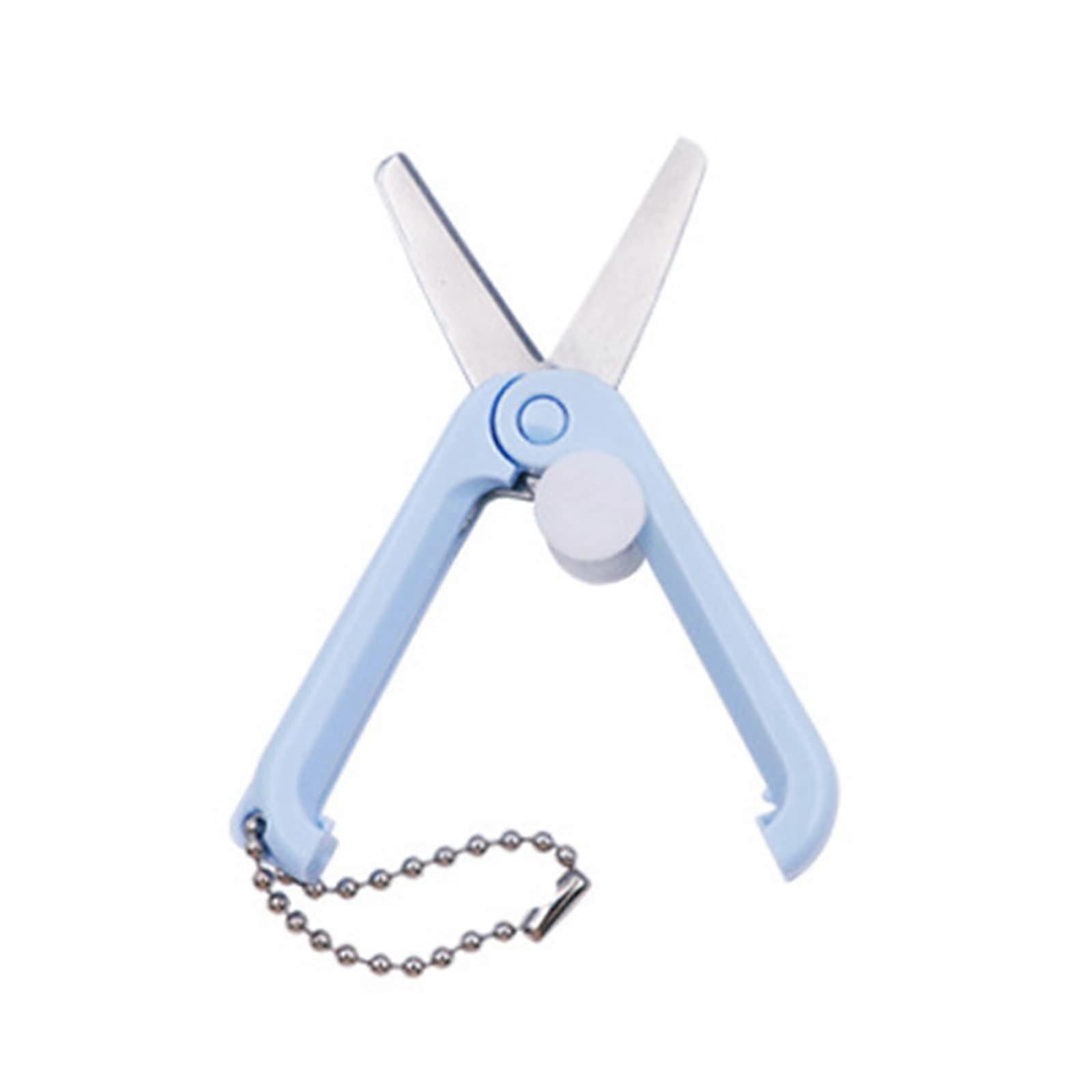 Mini Folding Scissors with Keychain Compact Portable Craft Scissors for Travel and DIY Projects Blue