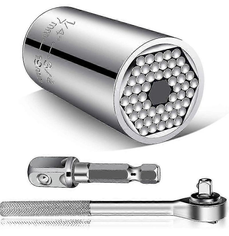 Universal Socket Tools Gifts compatible Men/multi-function Professional (7mm-19mm) Socket Tool Sets With Power Drill Adapter And Socket Wrench 3pcs