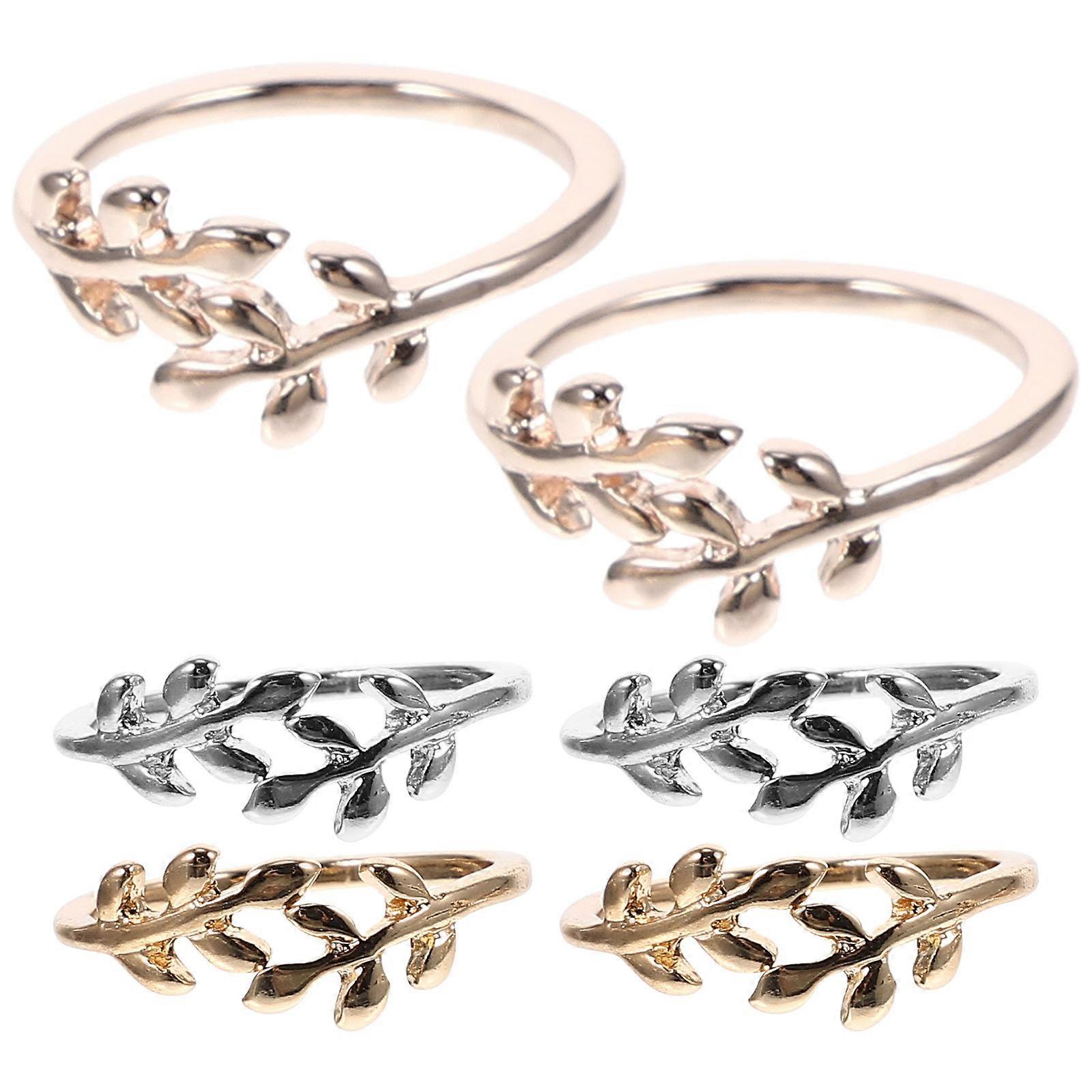 Crochet Ring Leaf Adjustable Open Finger Rings for Knitting 6Pcs in Assorted Color