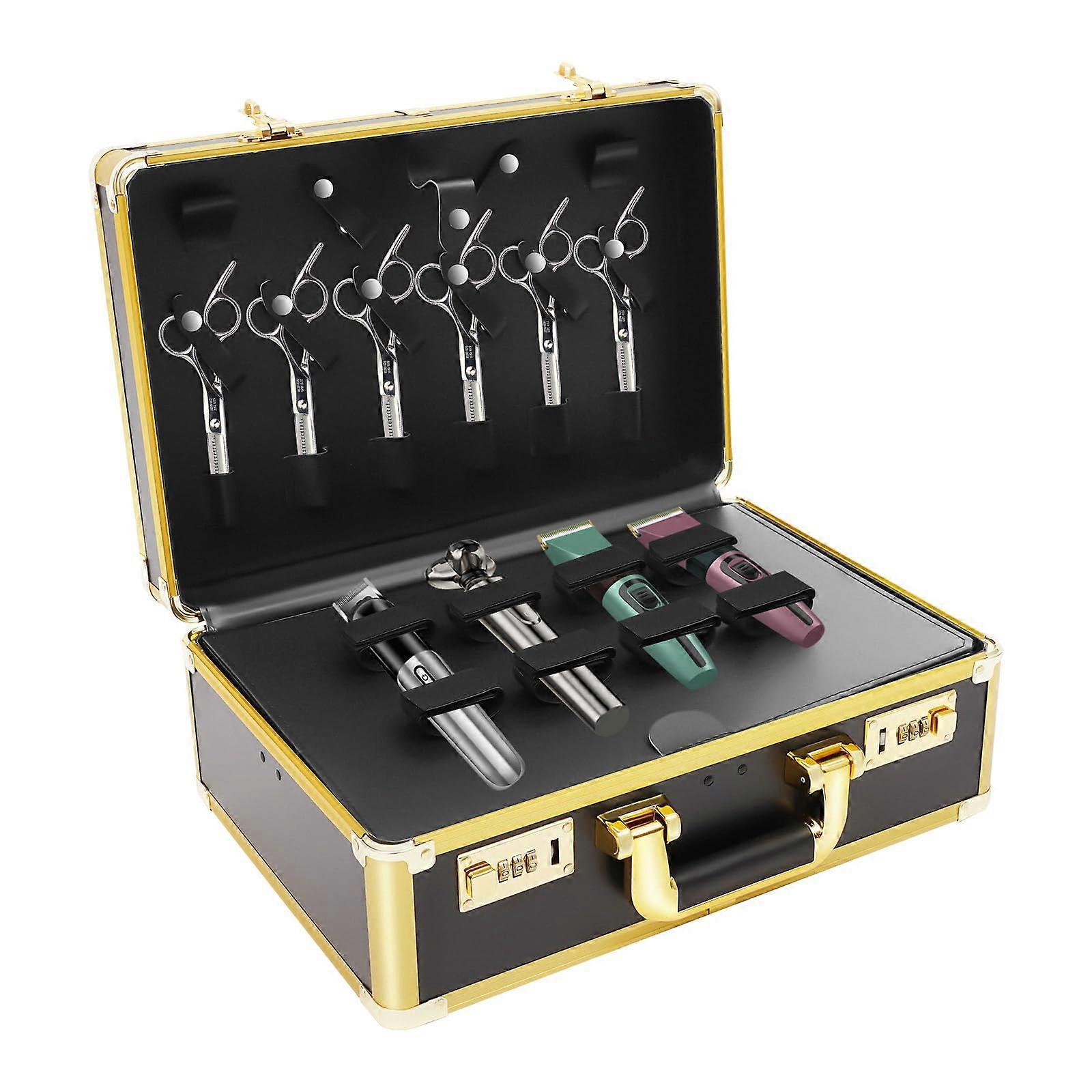 Barber Tool Case with Dual Combination Locks, MultiCompartment Organizer for Clippers and Scissors