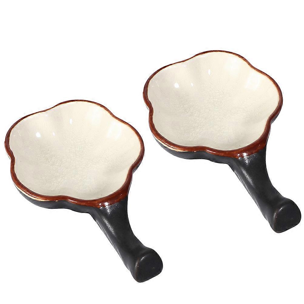 Flower Shaped Ceramic Ink Dish Ice Crack Style for Calligraphy 2Pcs
