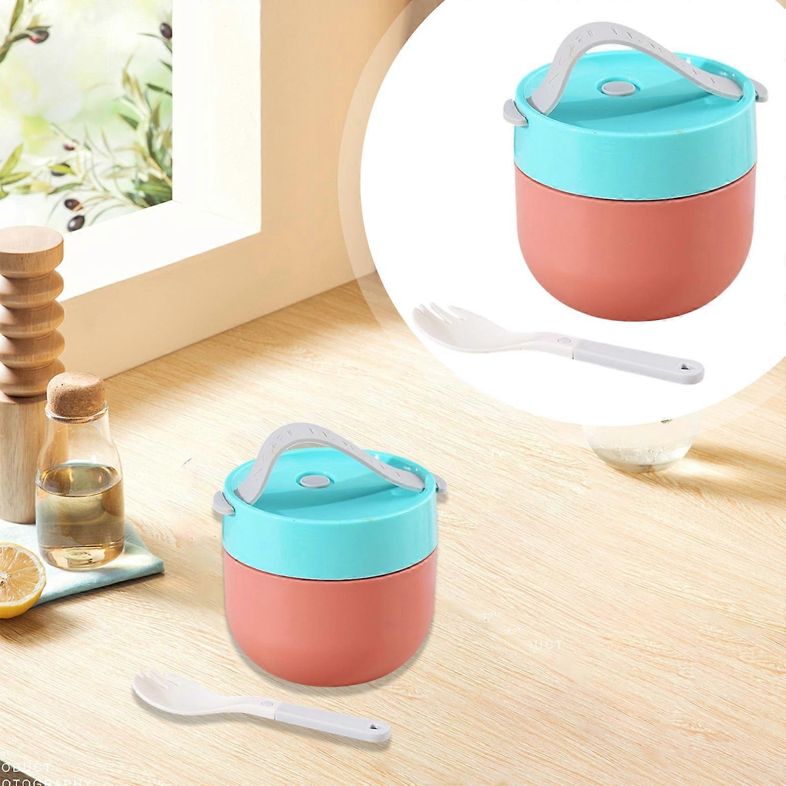 Portable Lunch Box Stainless Container Thermal Cup Box with Spoon, E