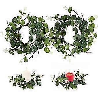 Eucalyptus Wreath Candle Ring for Decor 2Pcs Artificial Simulation Leaves