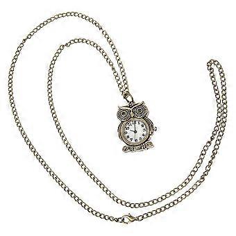 Vintage Owl Pocket Watch for Women, Antique Metal Necklace Watch with Chain, Dark Brown Gothic Jewelry Gift