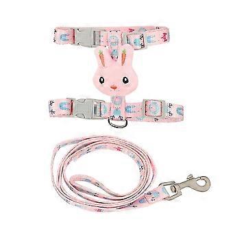 Small Animal Harness Leash Set, Nylon, Lightweight, Pink, Rabbit Design, For Hiking, 1 Pack