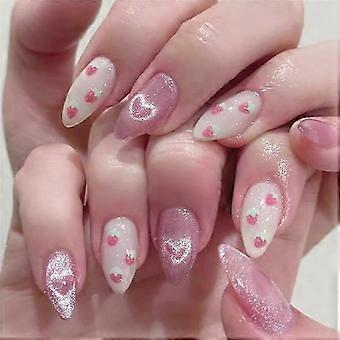 Almond Press On Nails with 3D Bow and Diamond Tip, Medium French Tip False Nails for Women