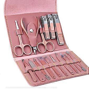 KATEA Maniküre Set Professionelles Nagelknipser Kit Pediküre Kit - 16 Stück Edelstahl Pflegeset - Nagelpflegewerkzeuge mit luxuriösem Leder Travel Ca