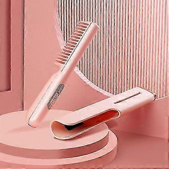 Straighten and Curl Hair with Tourmaline Ceramic Hair Straightener Comb and Curler Brush