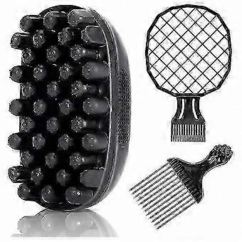 Twist Hair Sponge Brush Set compatible with Men & Women, Styling Comb with Metal Pick compatible with Afro and Curly Hair
