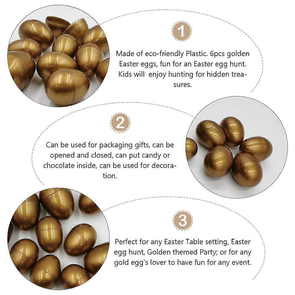 Golden Plastic Easter Eggs Empty for Easter Use 6Pcs Toys