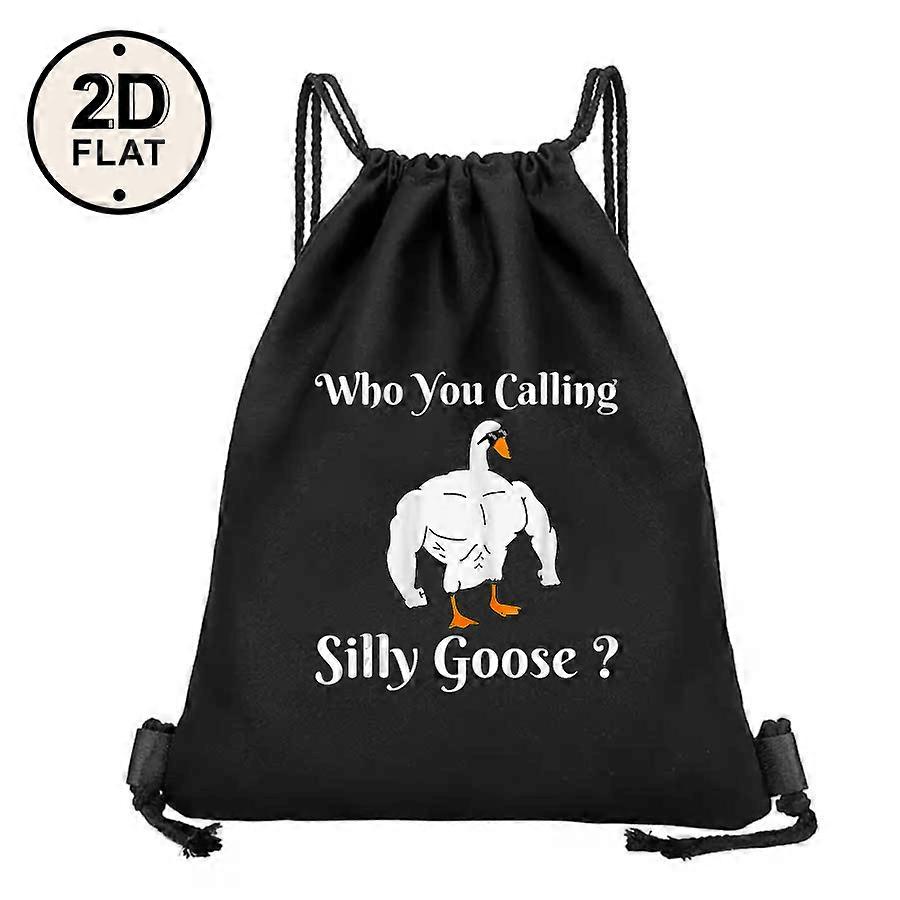 2D Flat Drawstring Bag, Funny Goose Pattern Drawstring Bag - Foldable Soft Storage Bag with Adjustable Shoulder Strap, "-Cqazw