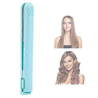 Mini 2-in-1 Hair Straightener and Curler with Ceramic Plates for Short and Long Hair, Blue