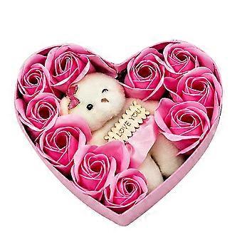 10 fiori sapone fiore regalo rosa scatola orsetti bouquet festa della mamma decorazione di nozze regalo festival scatola a forma di cuore
