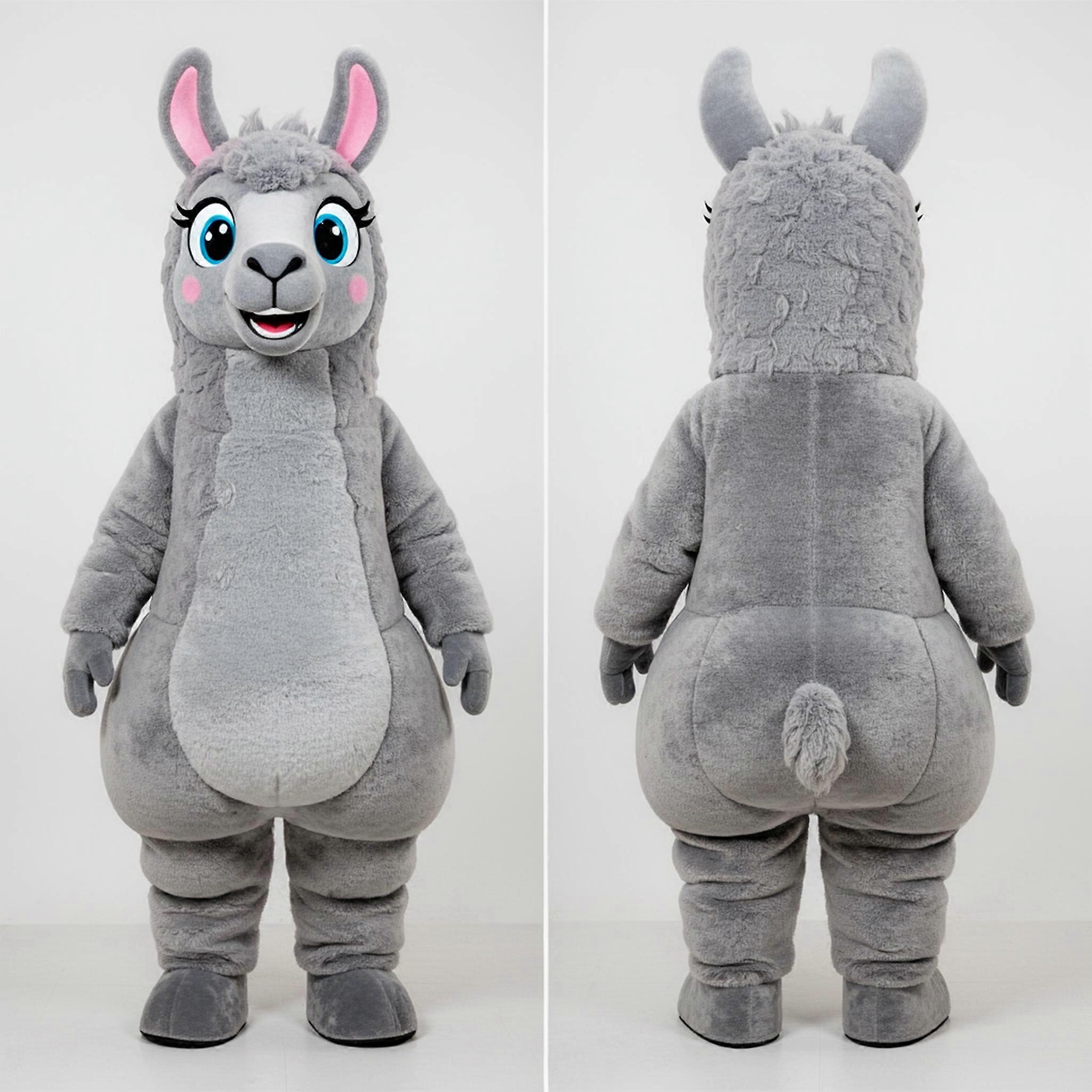 MASTICOT Gray Fluffy Llama Mascot