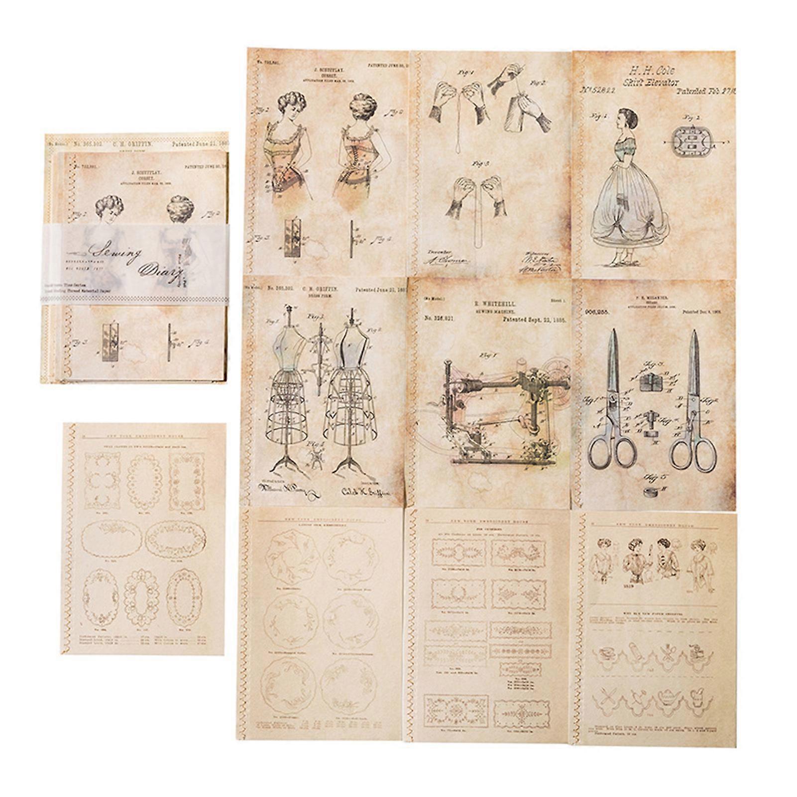 10 listů vintage papíru, dekorativní, víceúčelový, starožitný