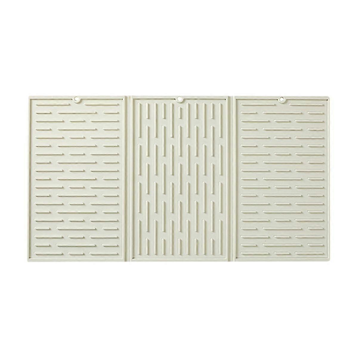Creamy White Foldable Tri-fold Tableware Drying Mat Silicone Draining Mat For Kitchen Counters