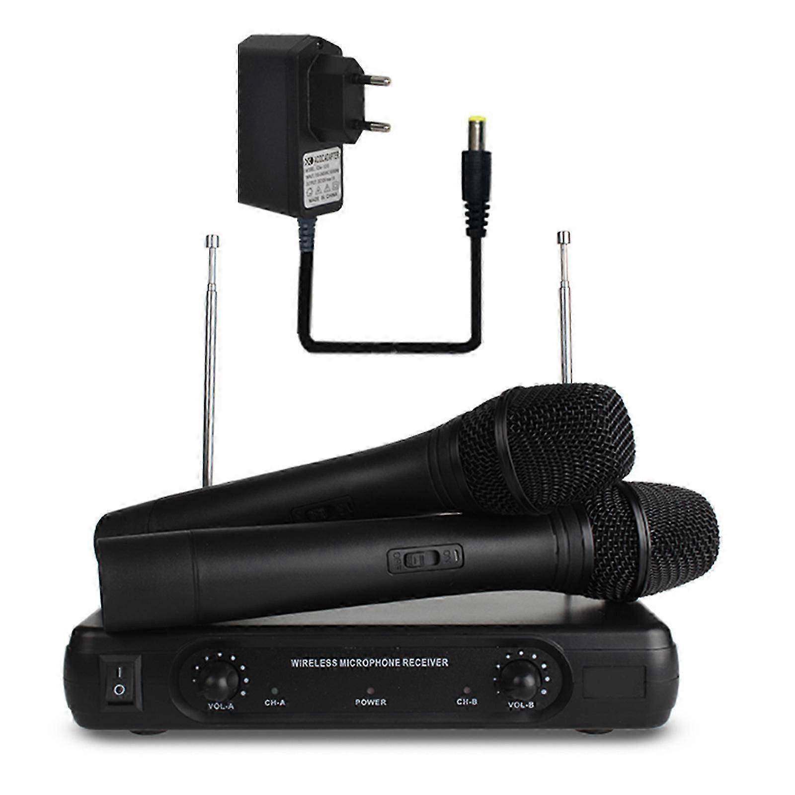 Dual Handheld Cordless Mic System Set -70dB Sensitivity Low Power Consumption
